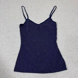 Y2K Express Glitter Women's Tank Top Sz XS Blue Sliver